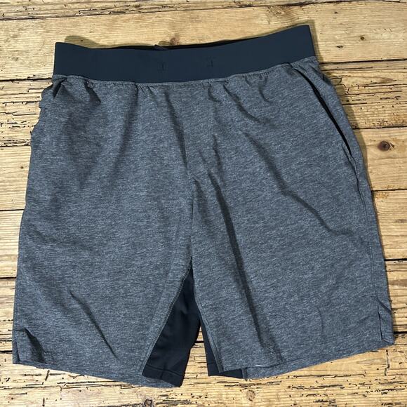 Lululemon Men Sz L Heathered Texture Printed Grey Deep Coal T.H.E. Linerless 9” - Picture 1 of 8